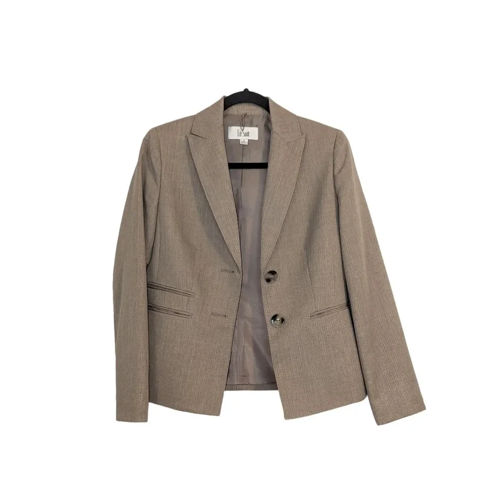 Le Suit Women's Thick Knit 2 Button Up Blazer Suit Jacket Size 4 Slit Pockets‎